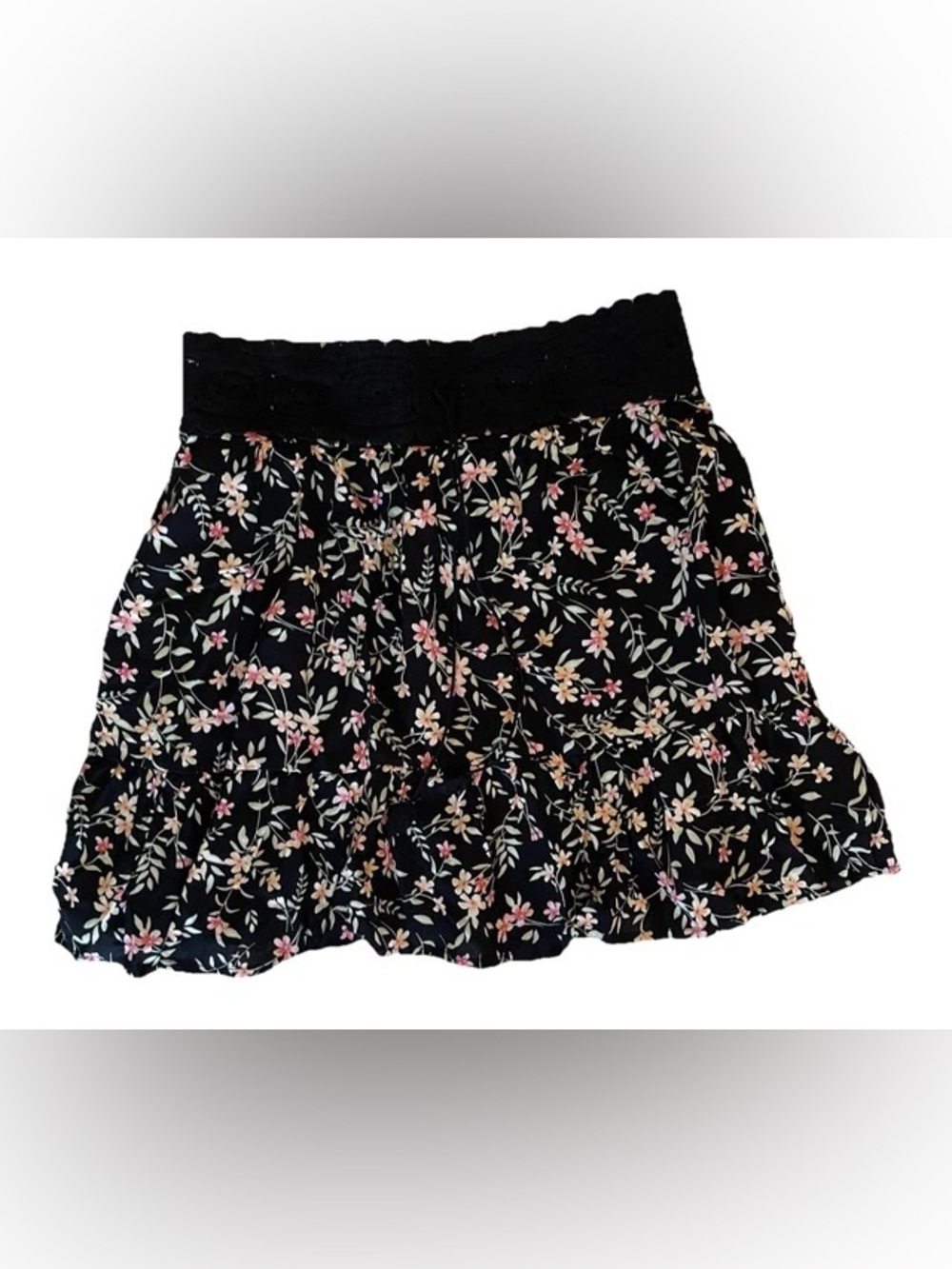Planet Gold Black Mini Skirt with Pink & Cream Floral Print